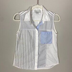 3.1‎ Phillip Lim Patchwork Button Pocket Blouse Sleeveless Tank Top Collared
